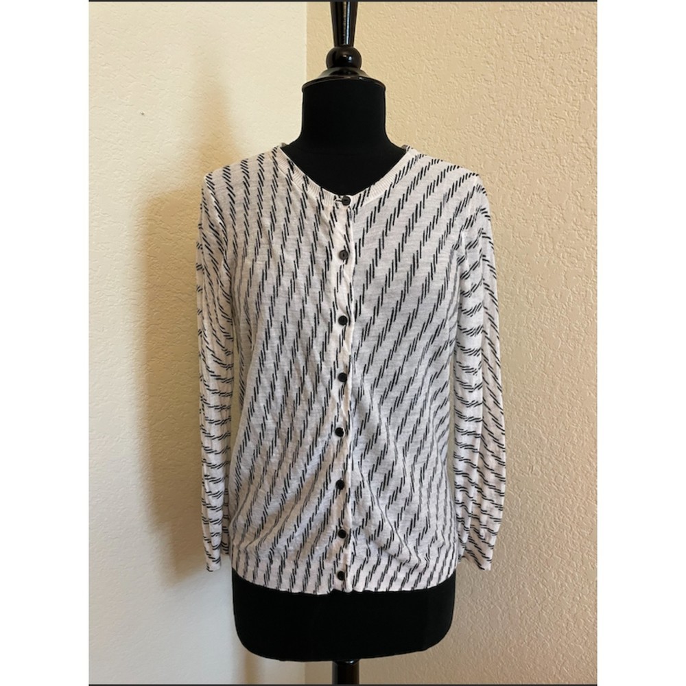 Loft Lightweight Print Cardigan, 3/4 sleeves, Black and White, Sz L